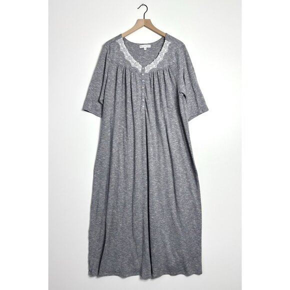 EILEEN WEST Short Sleeve Lace Trim Nightgown - Picture 1 of 8